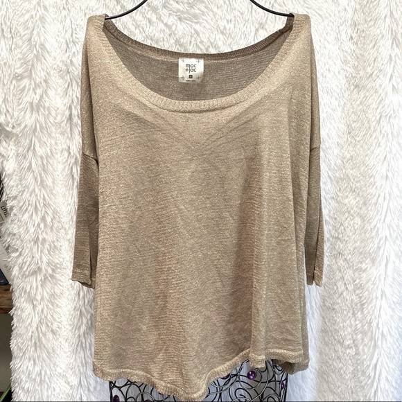 Mac Jac glittery gold 3/4 sleeve top size M - Picture 1 of 5